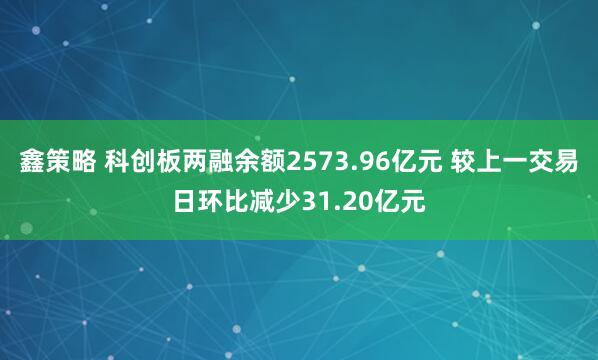 鑫策略 科创板两融余额2573.96亿元 较上一交易日环比减少31.20亿元