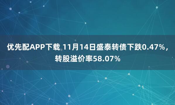 优先配APP下载 11月14日盛泰转债下跌0.47%，转股溢价率58.07%
